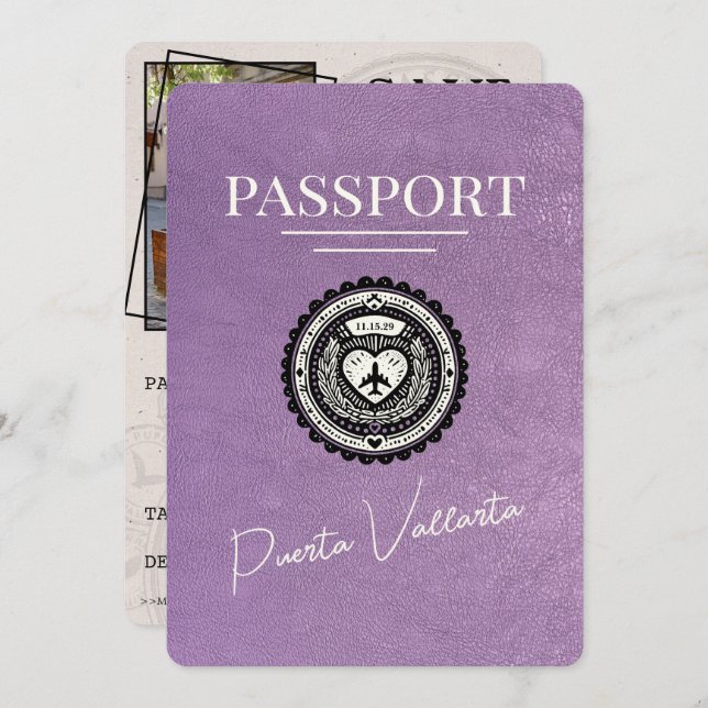 Save The Date Passeport Lavender Purple Puerta Vallarta (Devant / Derrière)