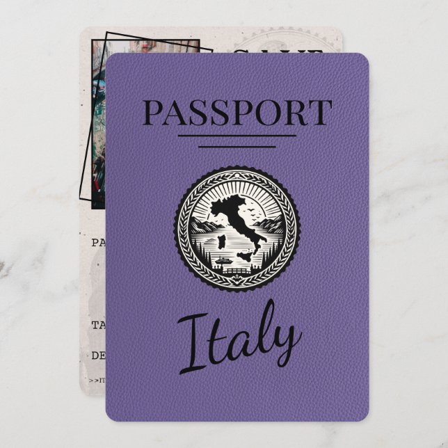 Save The Date Passeport Lilac Purple Italie (Devant / Derrière)