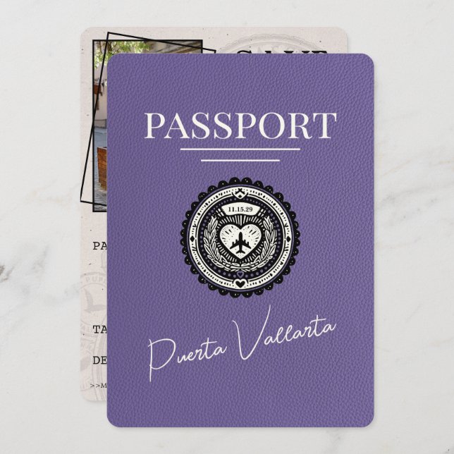 Save The Date Passeport Lilac Purple Puerta Vallarta (Devant / Derrière)