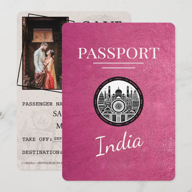 Save The Date Passeport Magenta Pink India Enregistrer La Date (Devant / Derrière)