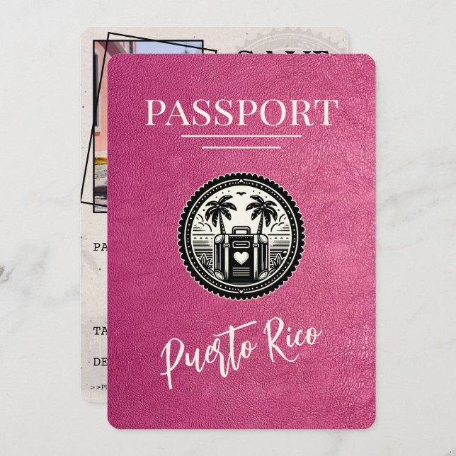 Save The Date Passeport Magenta Porto Rico (Devant / Derrière)