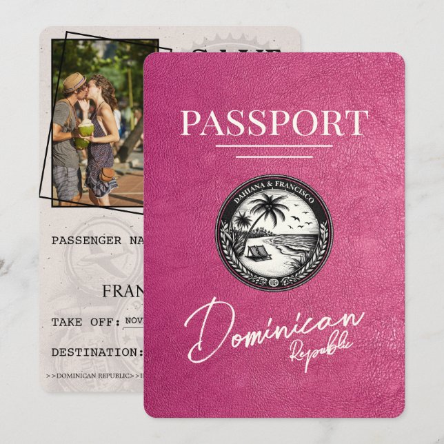Save The Date Passeport Magenta Rose République Dominicaine (Devant / Derrière)