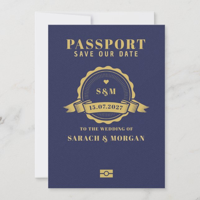 Save The Date Passeport Mariage de Destination Monogramme  (Devant)