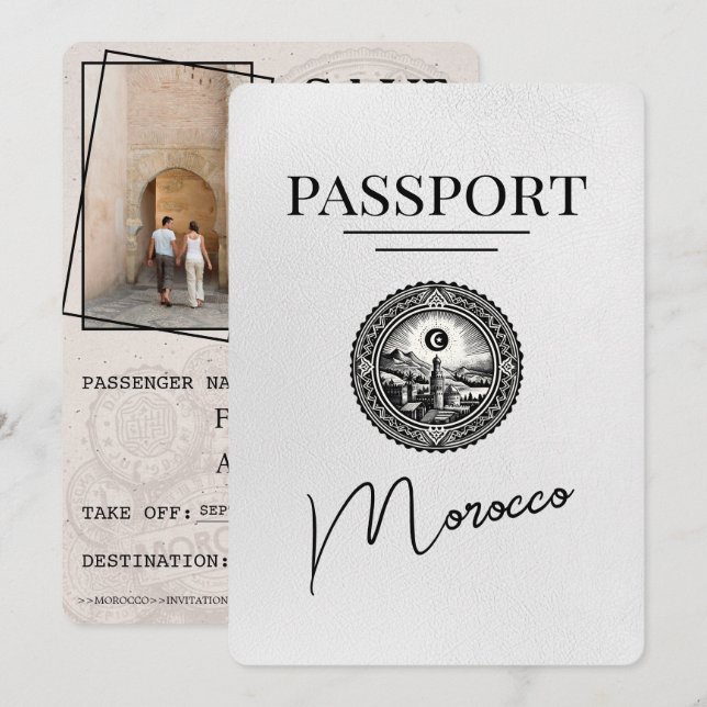 Save The Date Passeport Maroc Blanc Enregistrer La Date (Devant / Derrière)