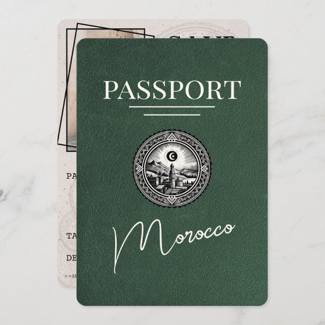 Save The Date Passeport Maroc Vert Enregistrer La Date (Devant / Derrière)