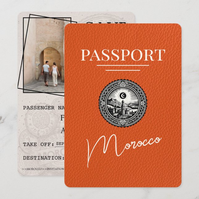 Save The Date Passeport Orange Maroc Enregistrer La Date (Devant / Derrière)