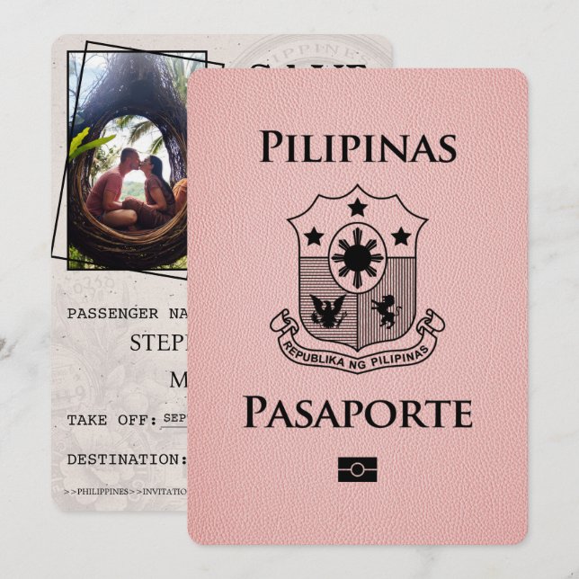 Save The Date Passeport Philippines Rose Enregistrer La Date (Devant / Derrière)