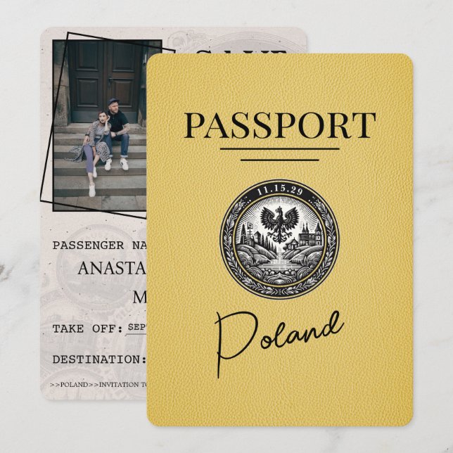 Save The Date Passeport Pologne Jaune Enregistrer La Date (Devant / Derrière)