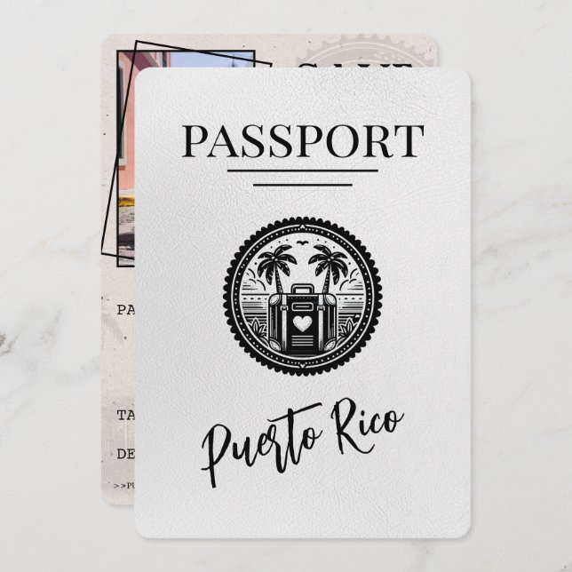 Save The Date Passeport Porto Rico blanc (Devant / Derrière)
