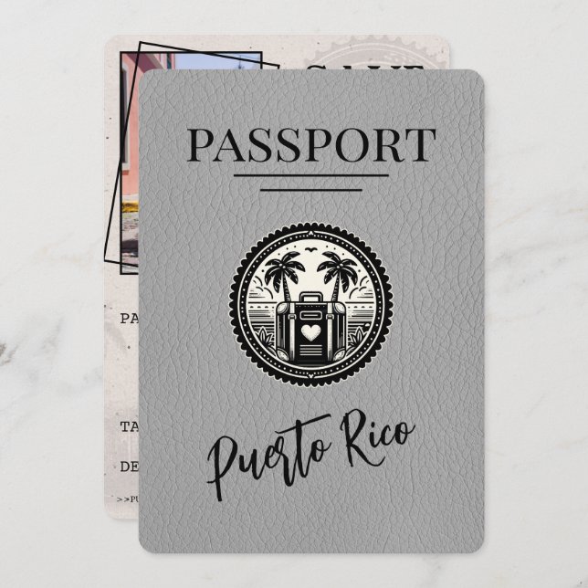 Save The Date Passeport Porto Rico gris (Devant / Derrière)