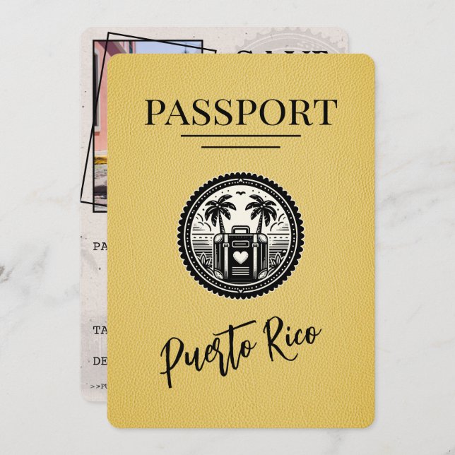 Save The Date Passeport Porto Rico jaune (Devant / Derrière)