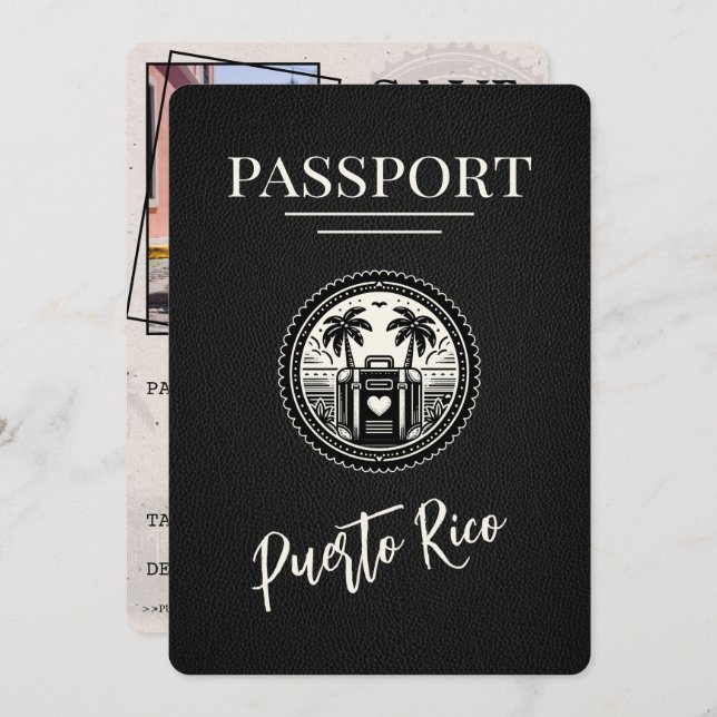Save The Date Passeport Porto Rico noir (Devant / Derrière)