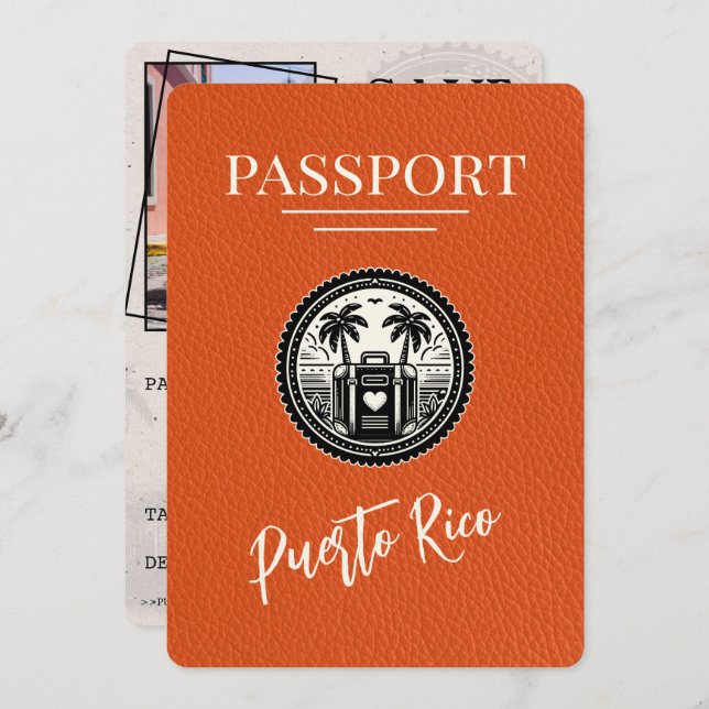 Save The Date Passeport Porto Rico Orange (Devant / Derrière)