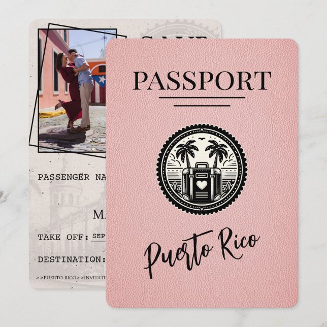 Save The Date Passeport Porto Rico rose (Devant / Derrière)