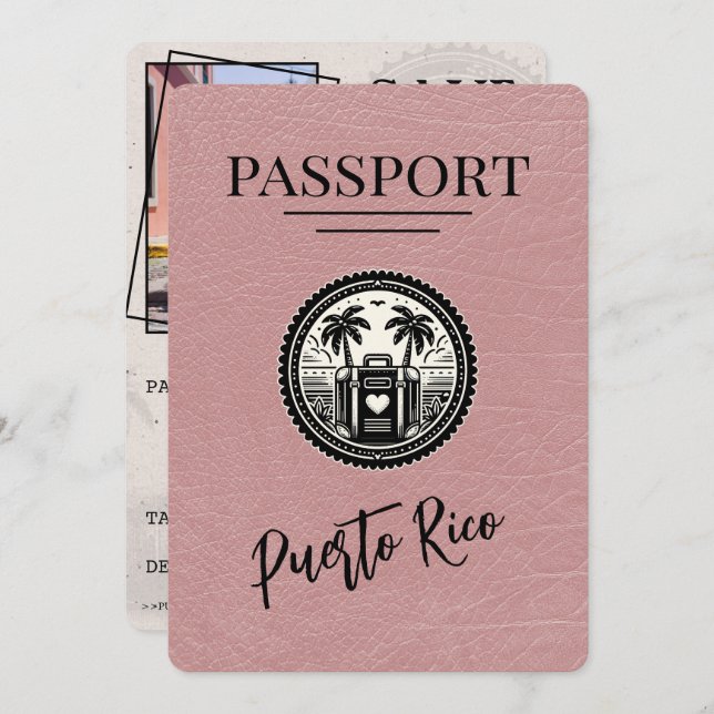 Save The Date Passeport Porto Rico Rose Dusty (Devant / Derrière)