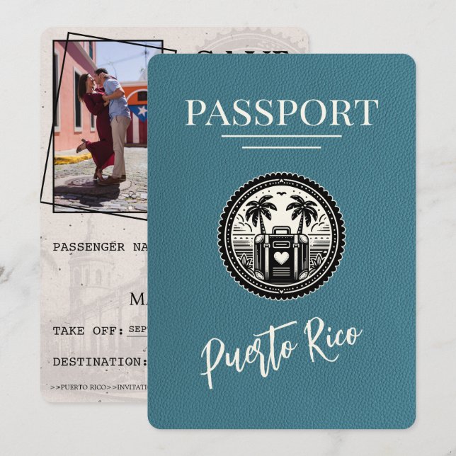 Save The Date Passeport Porto Rico sarcelle (Devant / Derrière)