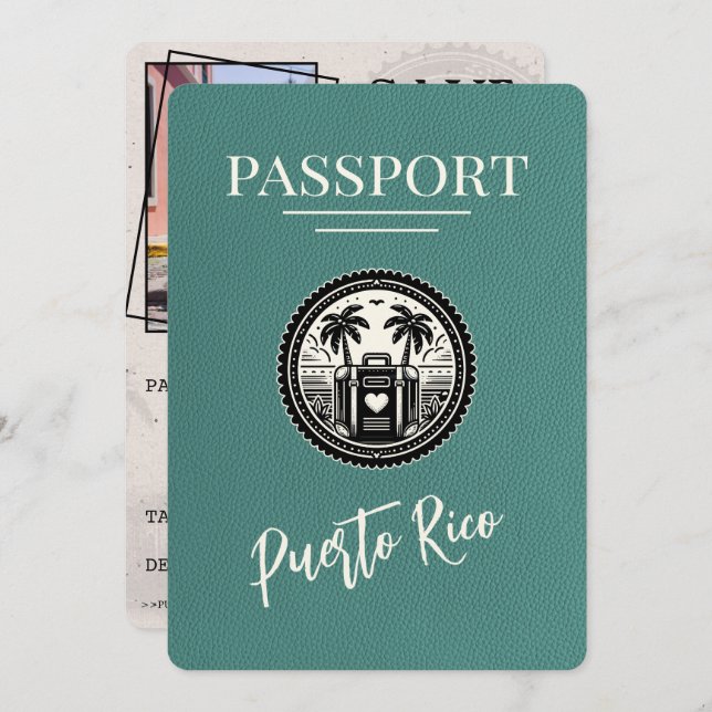 Save The Date Passeport Porto Rico Turquoise (Devant / Derrière)