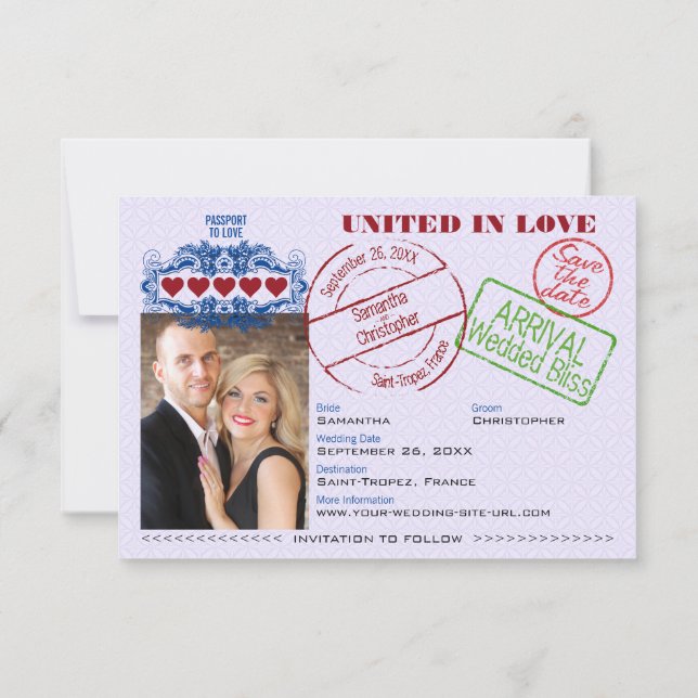 Save The Date Passeport pour aimer Amusant Destination Mariage v (Dos)