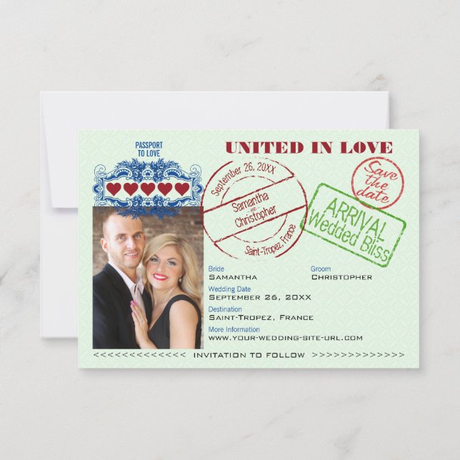 Save The Date Passeport pour Aimer Amusants Destination Mariage  (Dos)