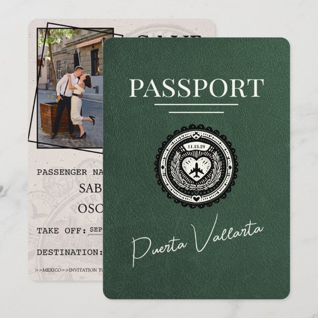 Save The Date Passeport Puerta Vallarta Vert (Devant / Derrière)