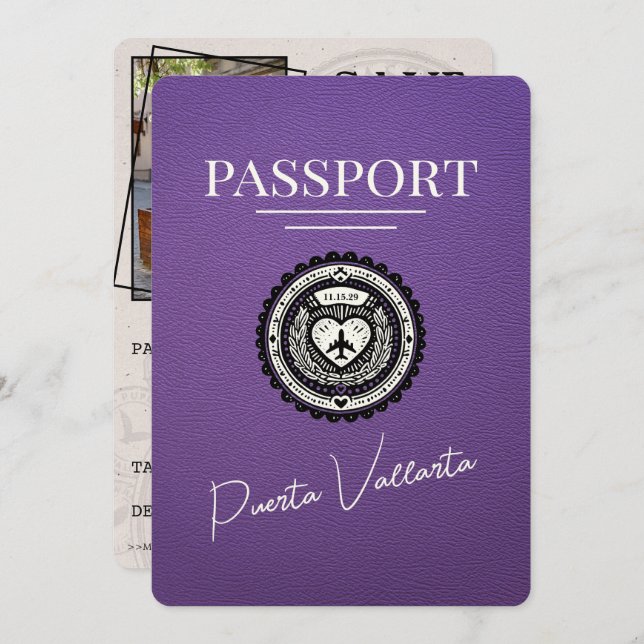 Save The Date Passeport Purple Puerta Vallarta (Devant / Derrière)