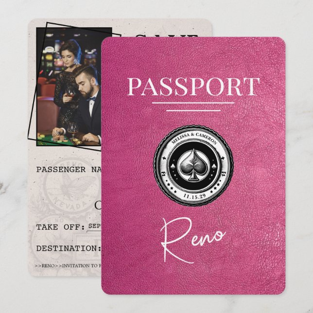Save The Date Passeport Reno Rose Magenta Enregistrer La Date (Devant / Derrière)