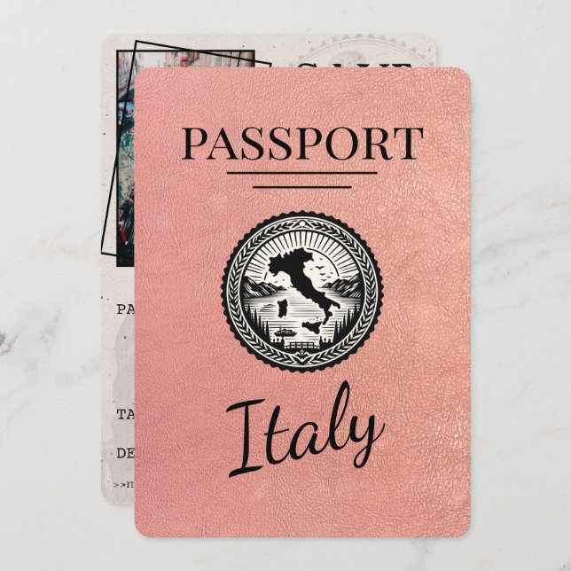 Save The Date Passeport rose Gold Italie (Devant / Derrière)