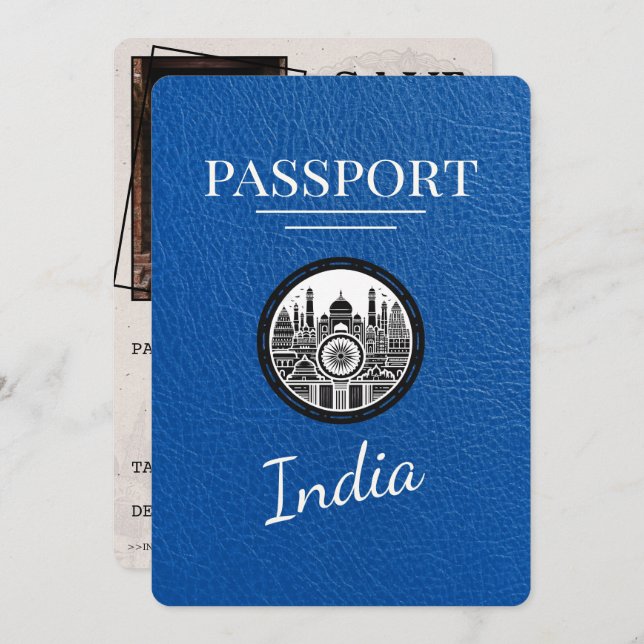 Save The Date Passeport Royal Blue India Enregistrer La Date (Devant / Derrière)