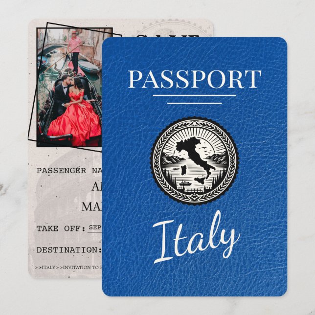Save The Date Passeport Royal Blue Italie (Devant / Derrière)
