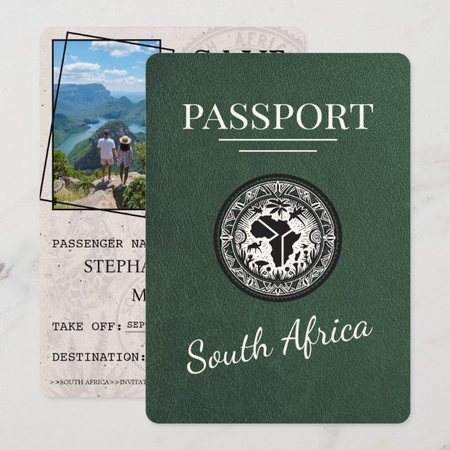 Save The Date Passeport Sud-Africain Vert (Devant / Derrière)