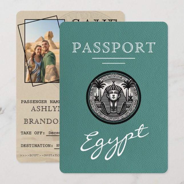 Save The Date Passeport turquoise d'Égypte Mariage Enregistrer l (Devant / Derrière)