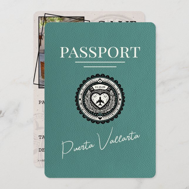 Save The Date Passeport Turquoise Puerta Vallarta (Devant / Derrière)