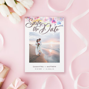 Save The Date Pastel Aquarelle Floral Photo Mariage