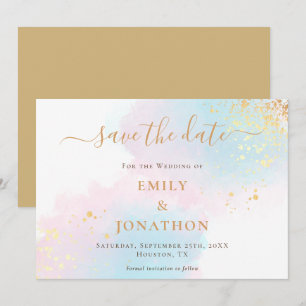 Save The Date Pastel Aquarelles Bleu rose Mariage or