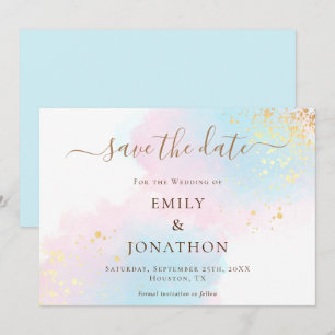 Save The Date Pastel Aquarelles Mariage bleu or rose