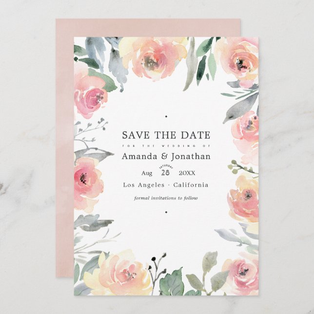Save The Date Pastel Blush rose Mariage photo (Devant / Derrière)