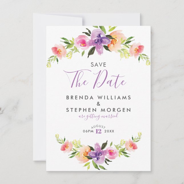 Save The Date Pastel Colours Fleurs Bordure de couronnes (Devant)