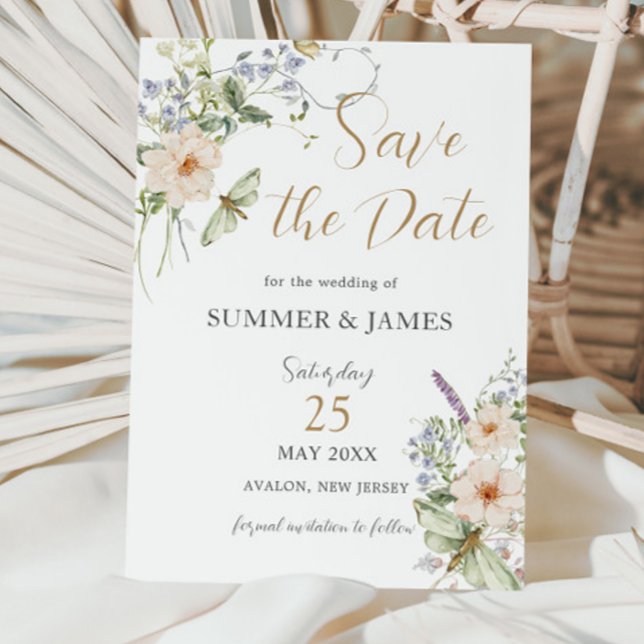 Save The Date Pastel Fleur sauvage Jardin Délicat Mariage Floral (Créateur téléchargé)