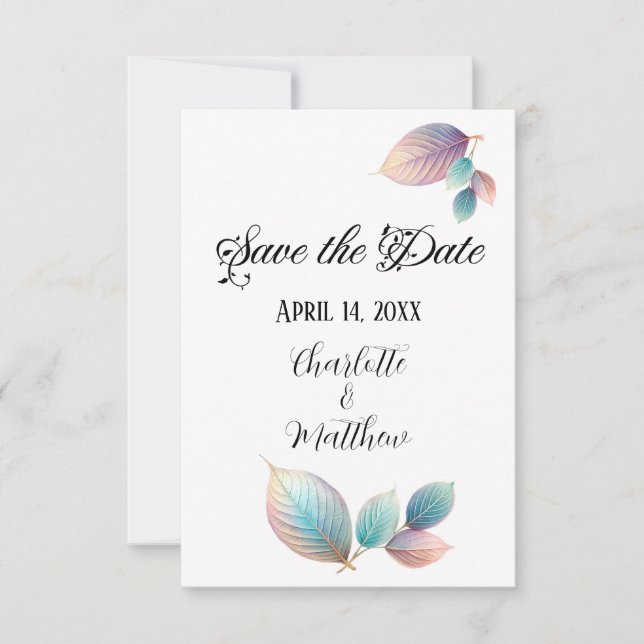 Save The Date Pastel Iridescente Feuille Mariage Dreamy Pastels (Devant)