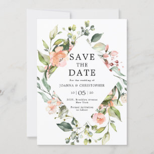 Save The Date Pastel Pink Blush Rose Floral Mariage botanique