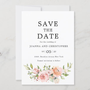 Save The Date Pastel Pink Blush Rose Floral Mariage botanique