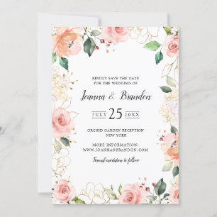 Save The Date Pastel Pink Blush Rose Floral Mariage botanique