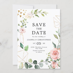 Save The Date Pastel Pink Blush Rose Floral Mariage géométrique