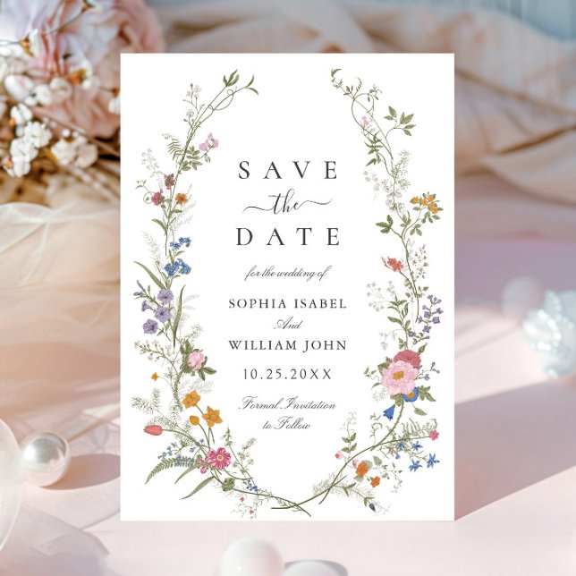 Save The Date Pastel Pink Boho Fleur sauvage Floral Mariage (Créateur téléchargé)