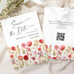 Save The Date Pastel Pink Boho Wild Flowers Mariage code QR