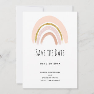 Save The Date Pastel Pink & Faux Parties scintillant Boho Rainbo