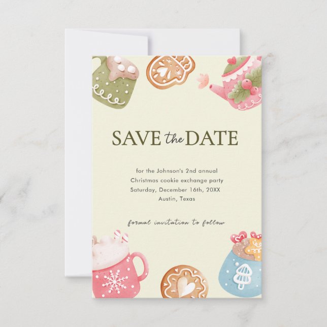 Save The Date Pastel Playful Christmas Cookie Exchange Party  (Devant)