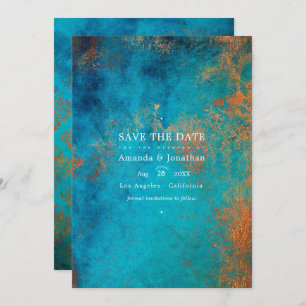 Save The Date Patina en cuivre de Grunge et Mariage Turquoise