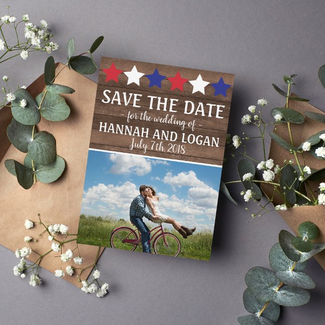 Save The Date Patriotic Stars Rustic Juillet 4 Enregistrer La Da (Créateur téléchargé)
