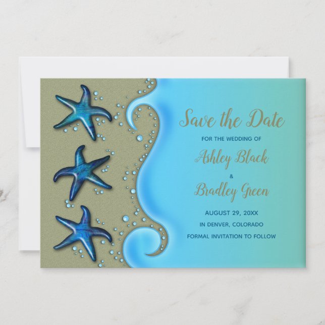Save The Date Paua Shell Starfish Destination Wedding Date de sa (Devant)